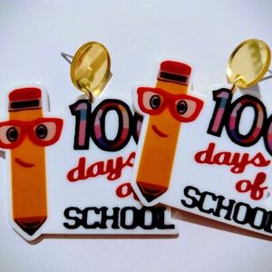 100 Days of School Orange Pencil Earrings